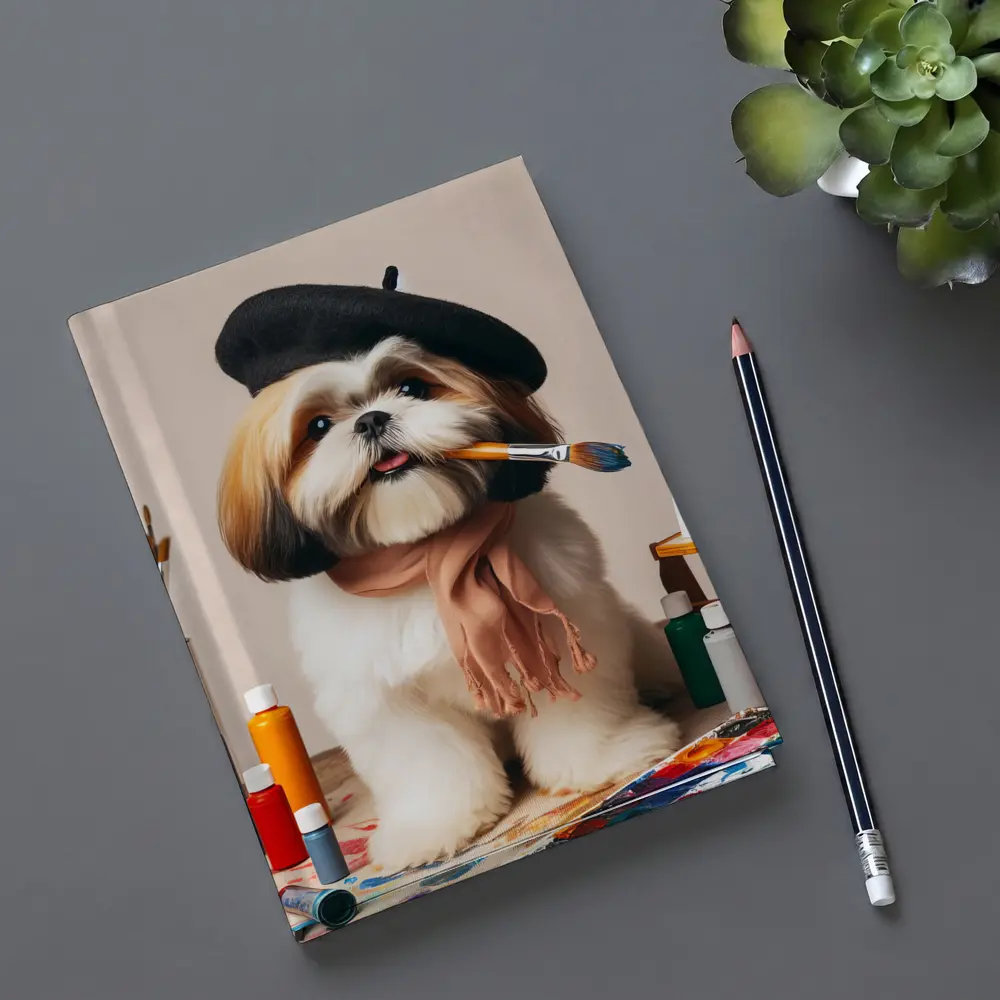 Shih Tzu Artist Beret Paintbrush Studio Setting – Notebooks