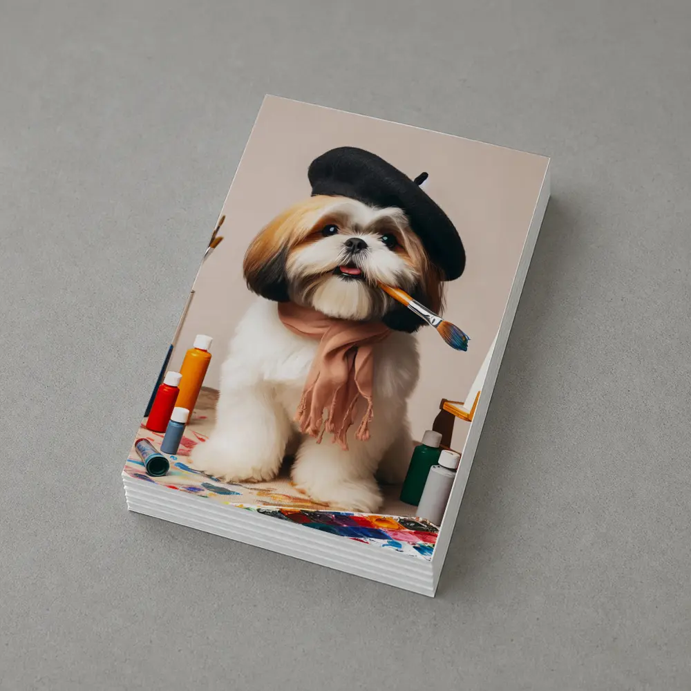 Shih Tzu Artist Beret Paintbrush Studio Setting – Postcards