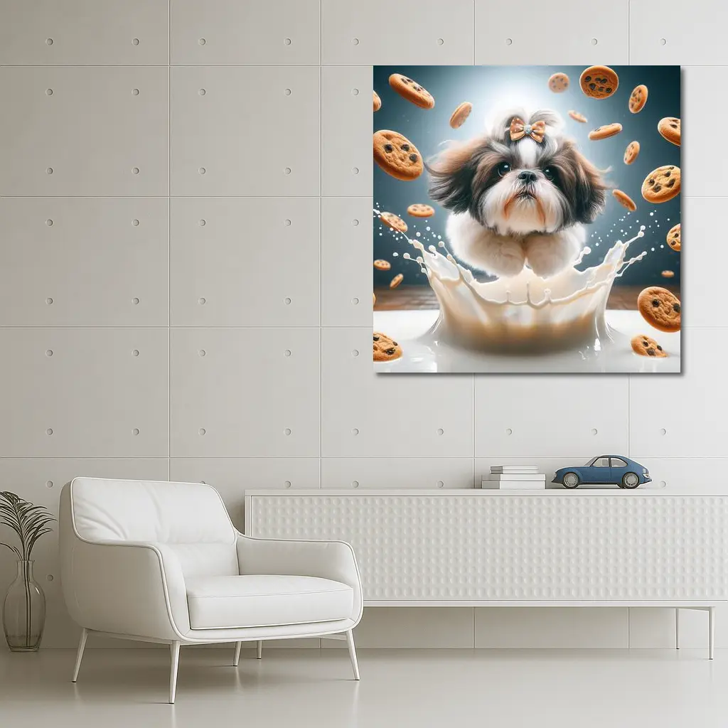 Shih Tzu Dog Milk Splash Flying Cookies – Wall Art
