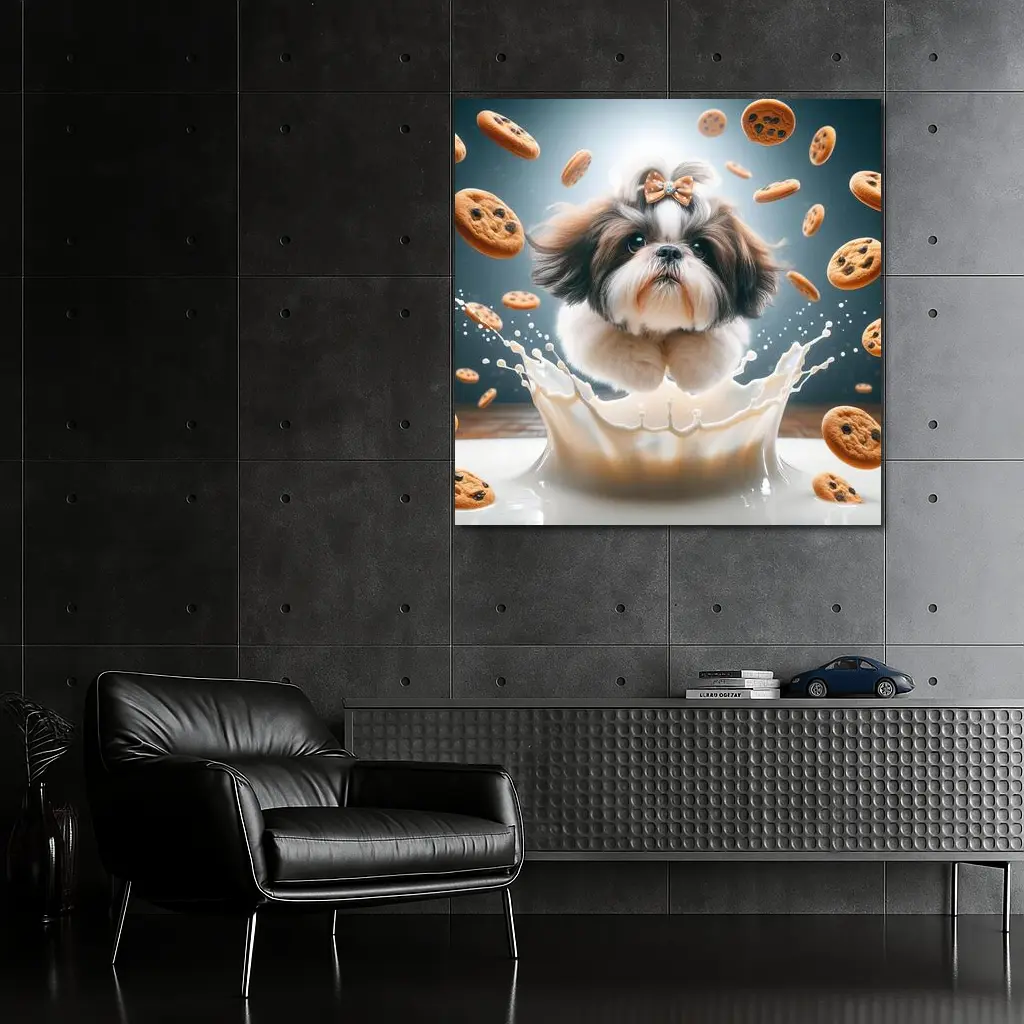 Shih Tzu Dog Milk Splash Flying Cookies – Wall Art