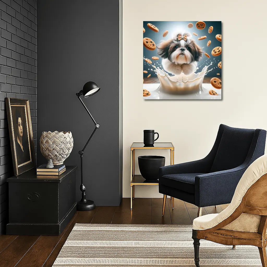 Shih Tzu Dog Milk Splash Flying Cookies – Wall Art