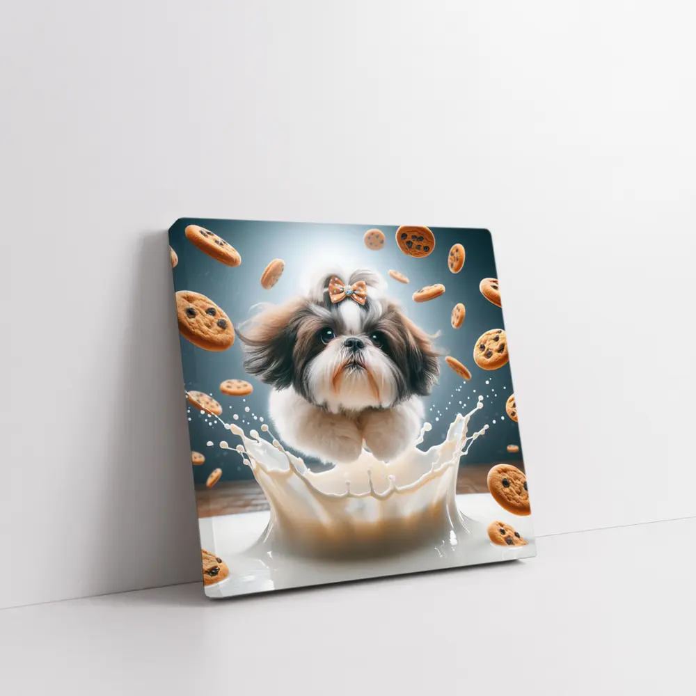 Shih Tzu Dog Milk Splash Flying Cookies – Wall Art