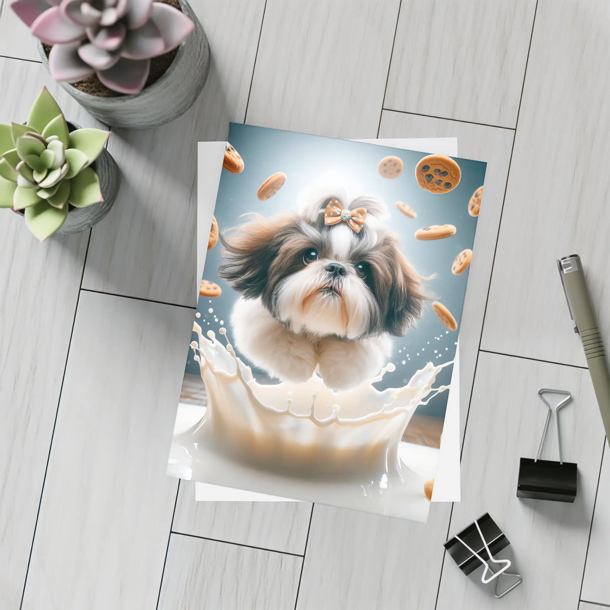 Shih Tzu Dog Milk Splash Flying Cookies – Postcards