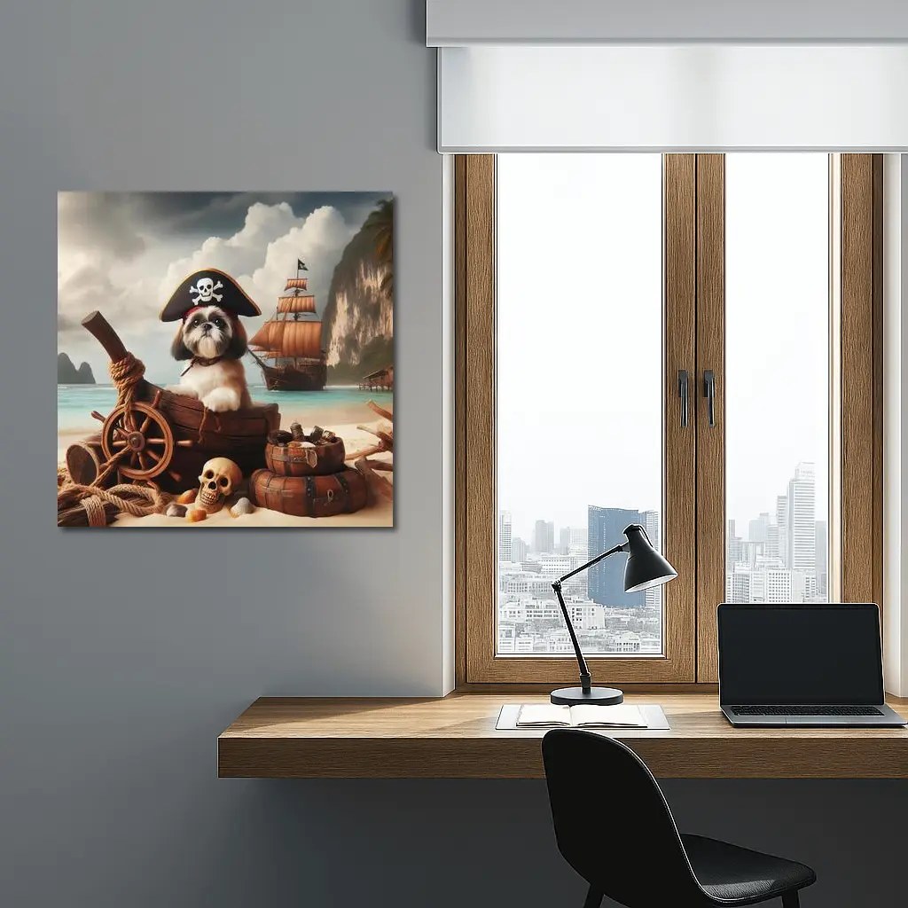Shih Tzu Pirate Dog on Tropical Beach – Wall Art