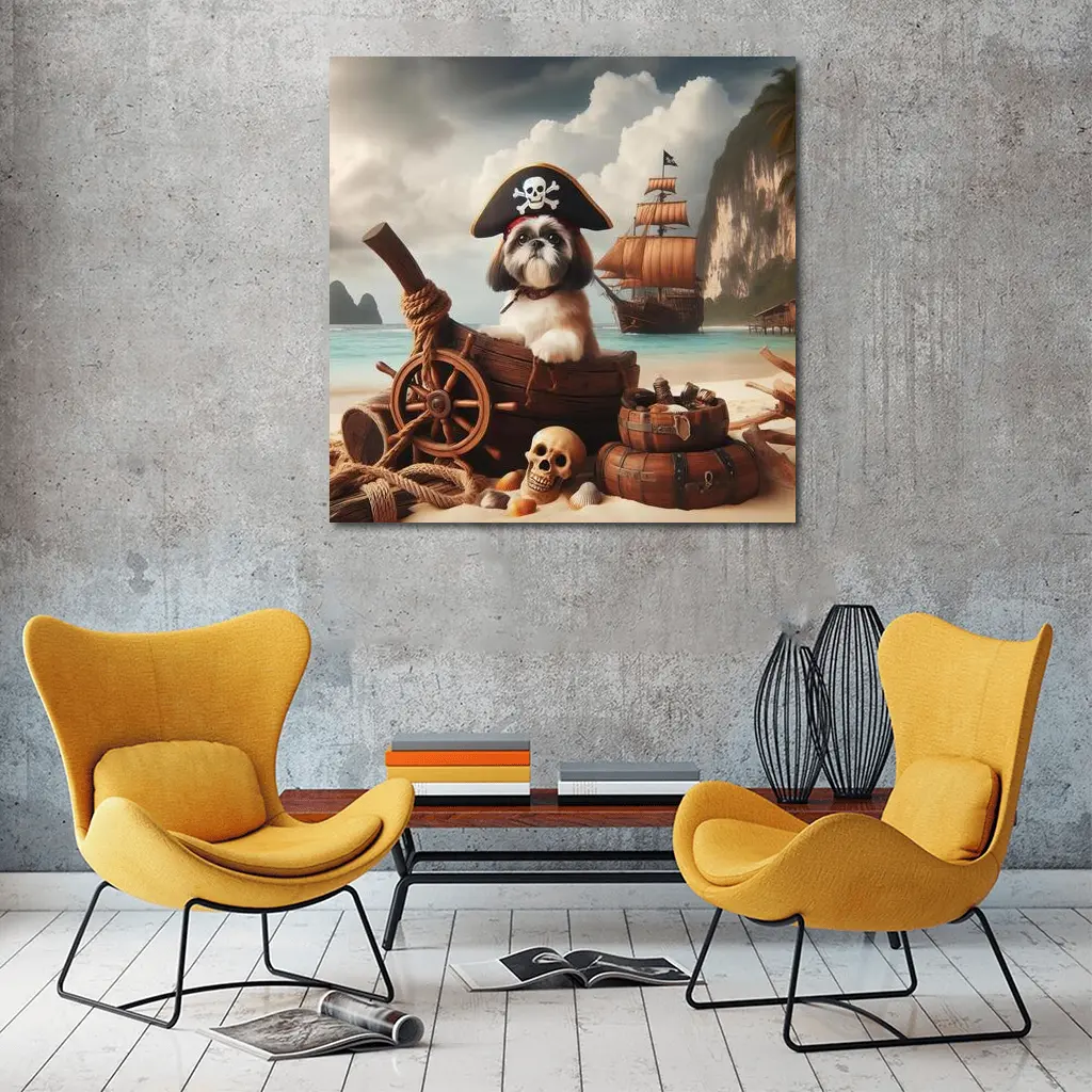 Shih Tzu Pirate Dog on Tropical Beach – Wall Art