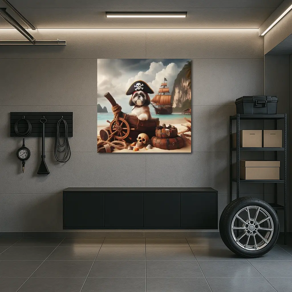 Shih Tzu Pirate Dog on Tropical Beach – Wall Art