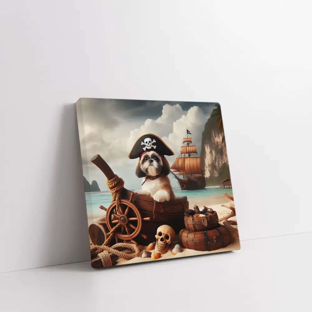 Shih Tzu Pirate Dog on Tropical Beach – Wall Art