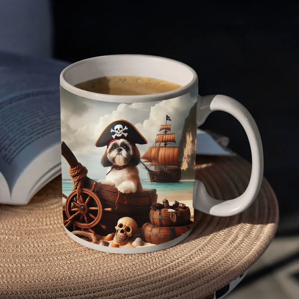 Shih Tzu Pirate Dog on Tropical Beach – Mugs