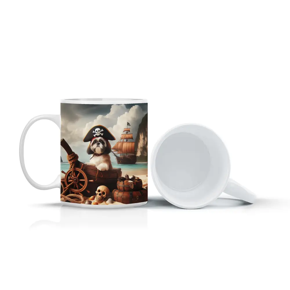 Shih Tzu Pirate Dog on Tropical Beach – Mugs