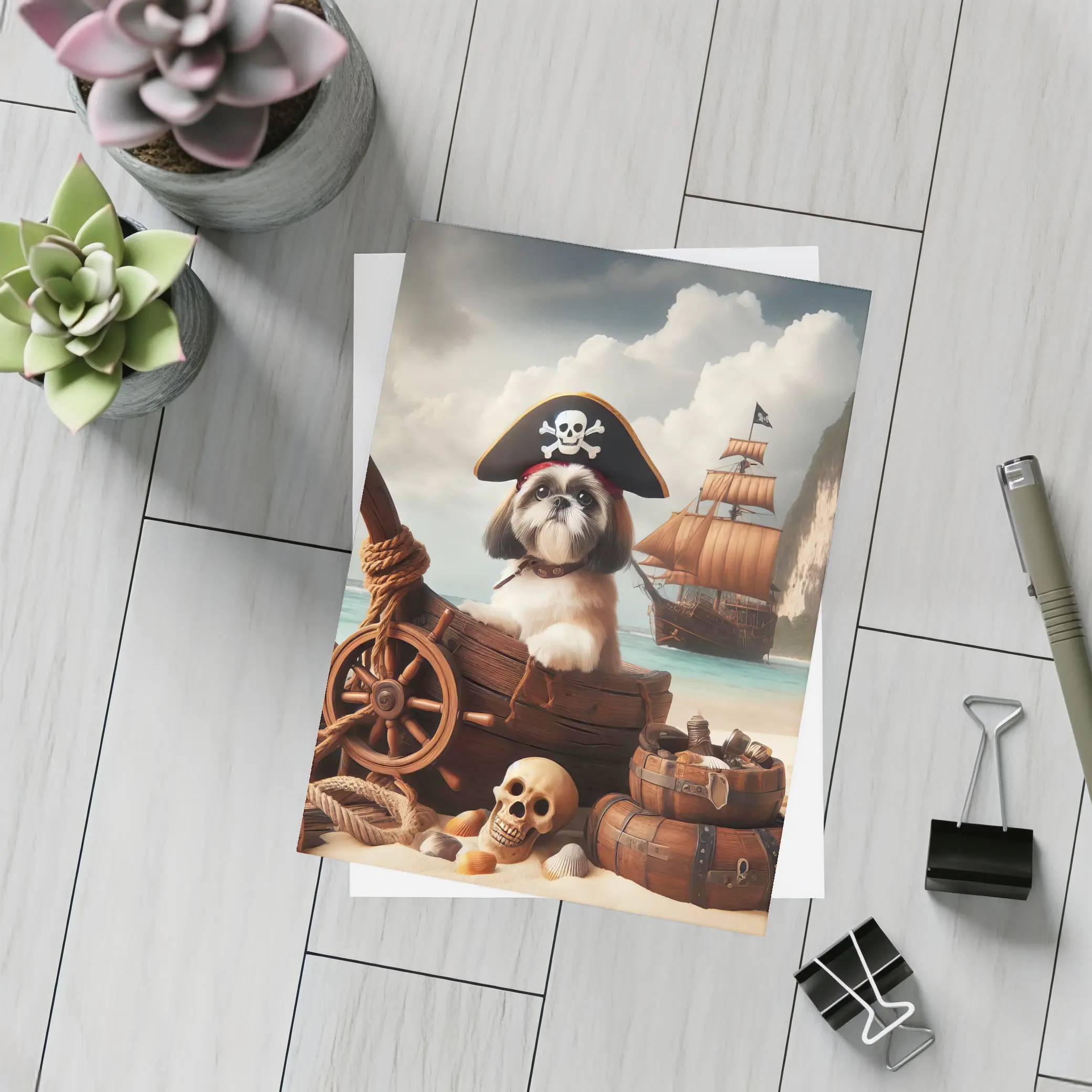 Shih Tzu Pirate Dog on Tropical Beach – Postcards
