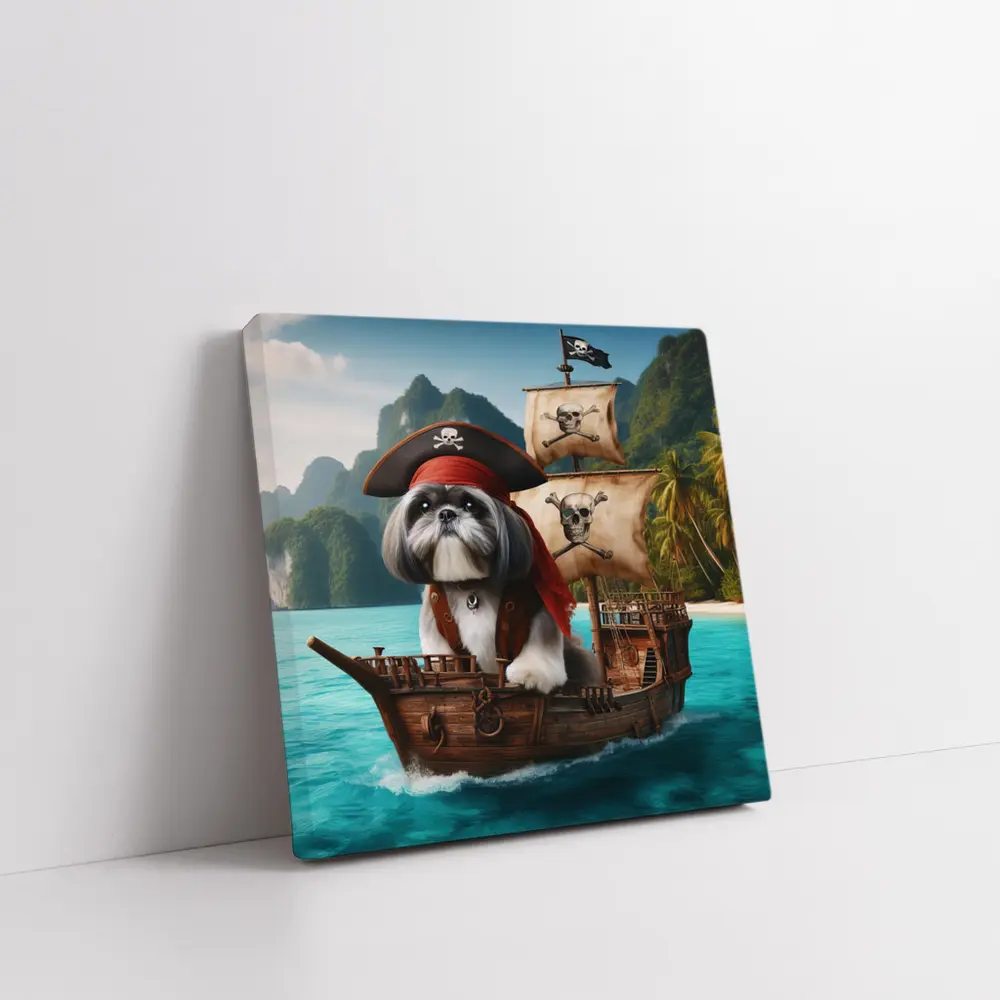 Shih Tzu Pirate Captain on Wooden Ship – Wall Art