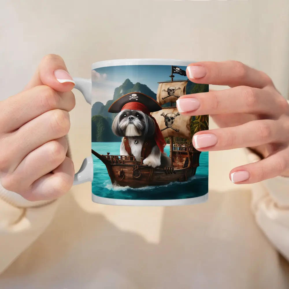 Shih Tzu Pirate Captain on Wooden Ship – Mugs