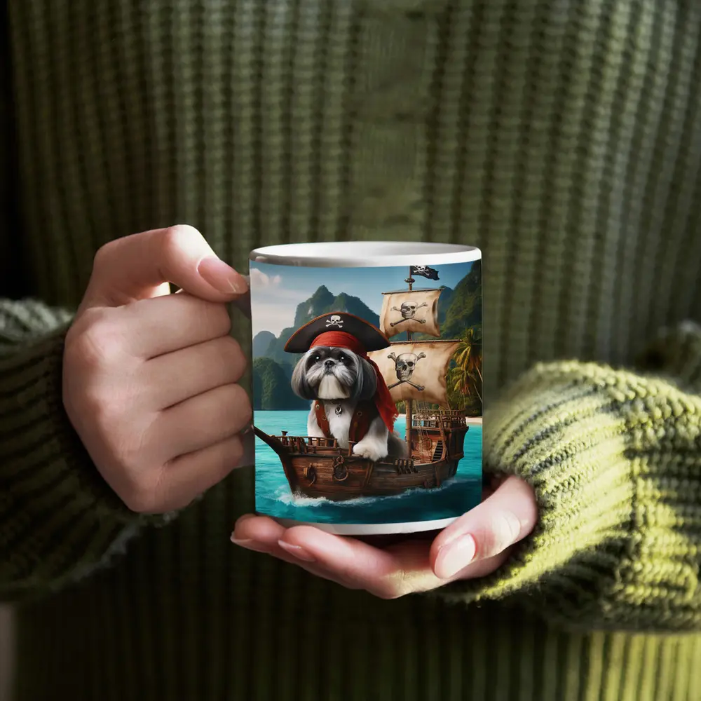 Shih Tzu Pirate Captain on Wooden Ship – Mugs