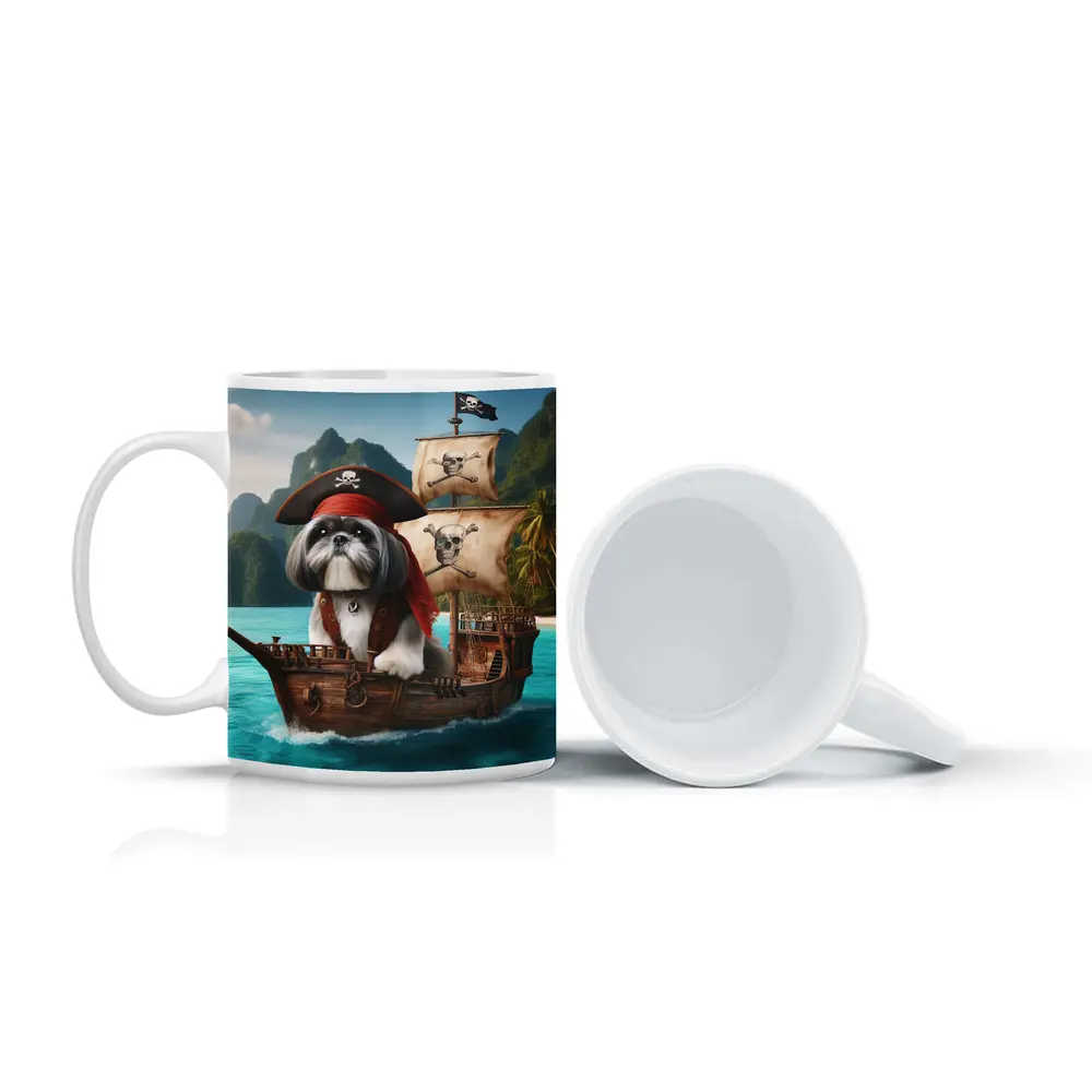 Shih Tzu Pirate Captain on Wooden Ship – Mugs