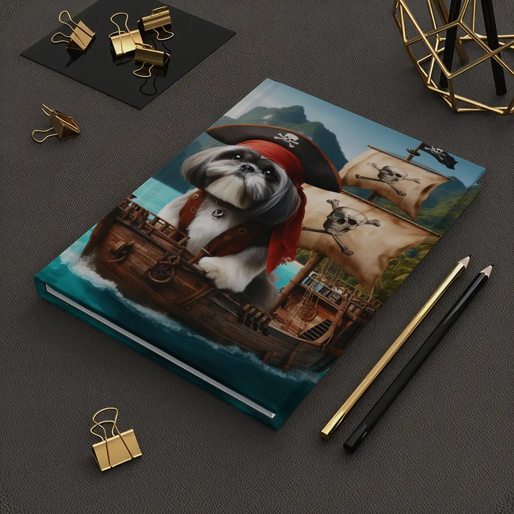 Shih Tzu Pirate Captain on Wooden Ship – Notebooks