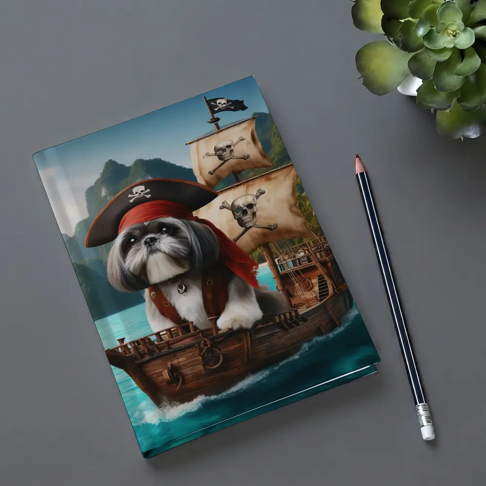 Shih Tzu Pirate Captain on Wooden Ship – Notebooks