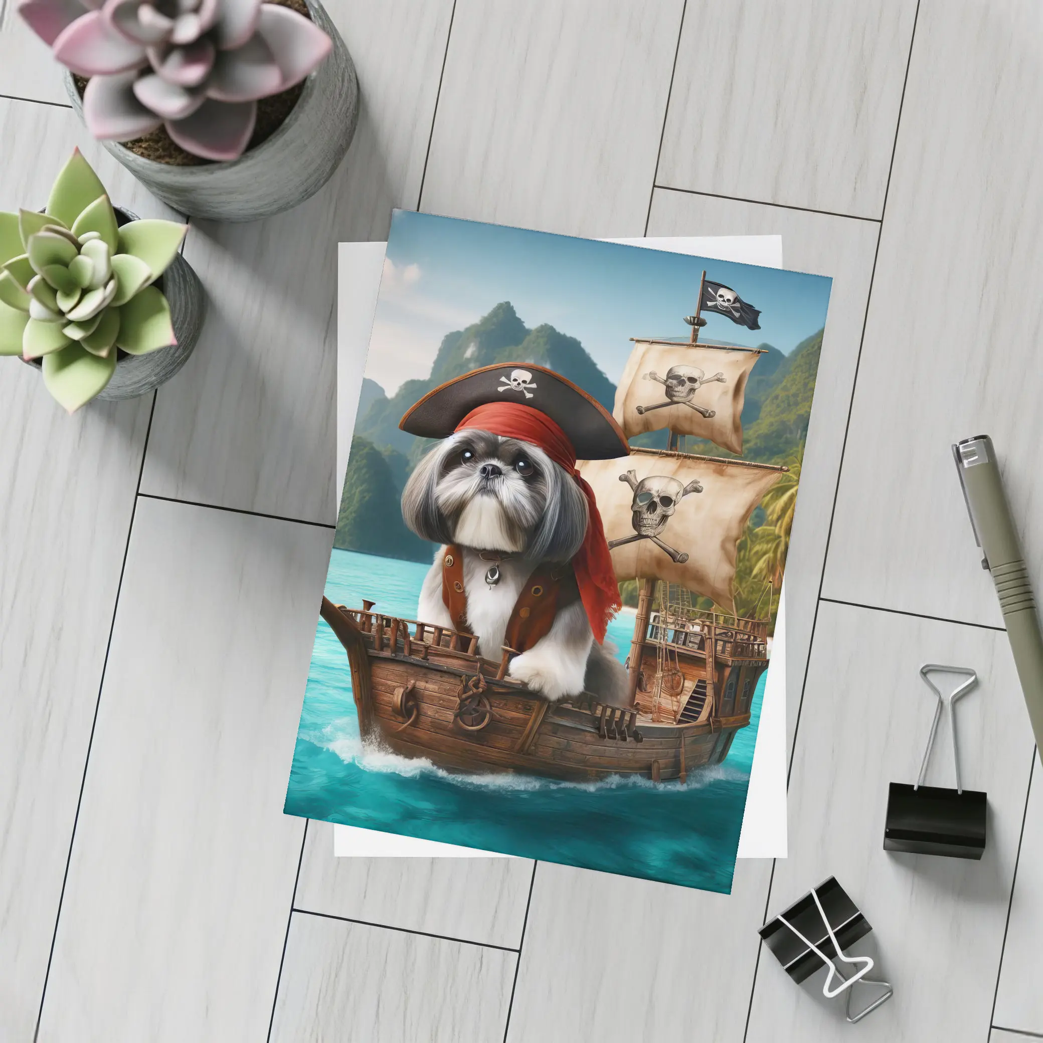 Shih Tzu Pirate Captain on Wooden Ship – Postcards