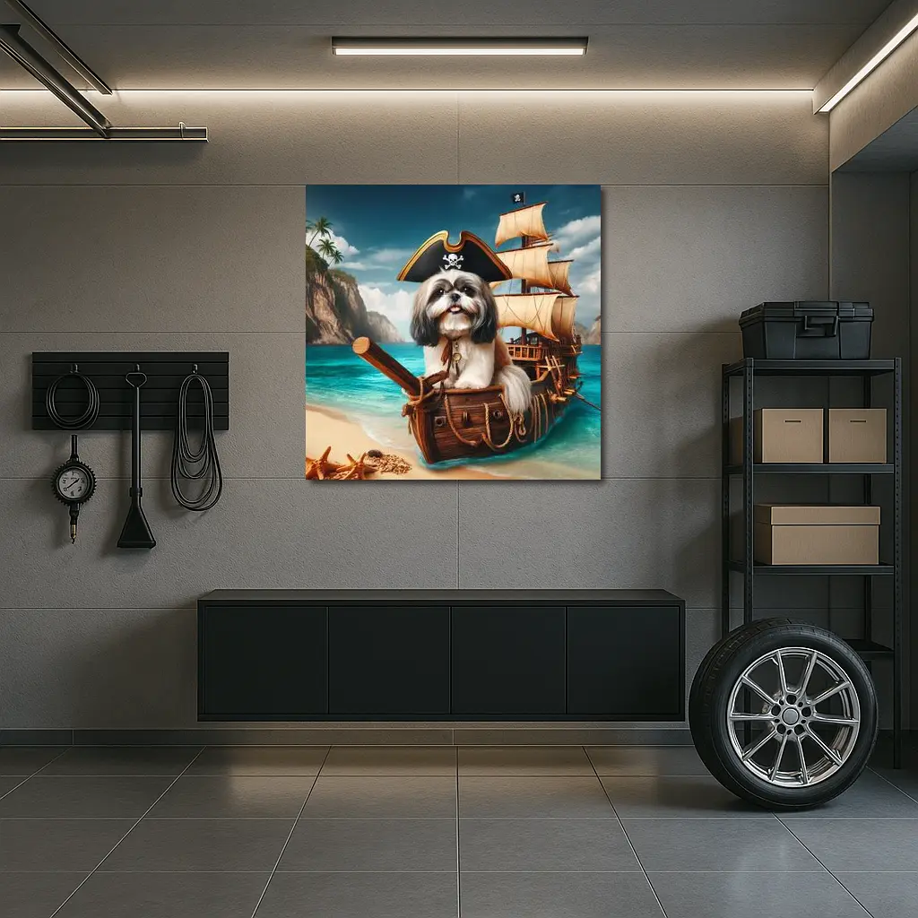 Shih Tzu Pirate Dog on Sailing Ship – Wall Art