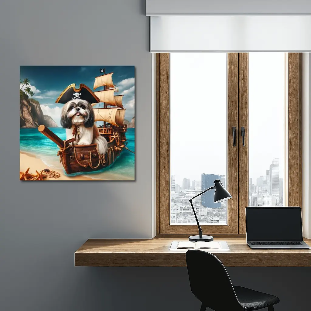 Shih Tzu Pirate Dog on Sailing Ship – Wall Art