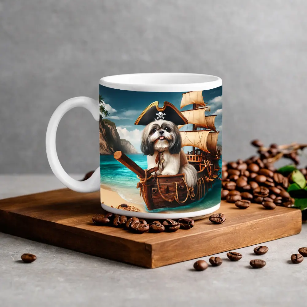 Shih Tzu Pirate Dog on Sailing Ship – Mugs