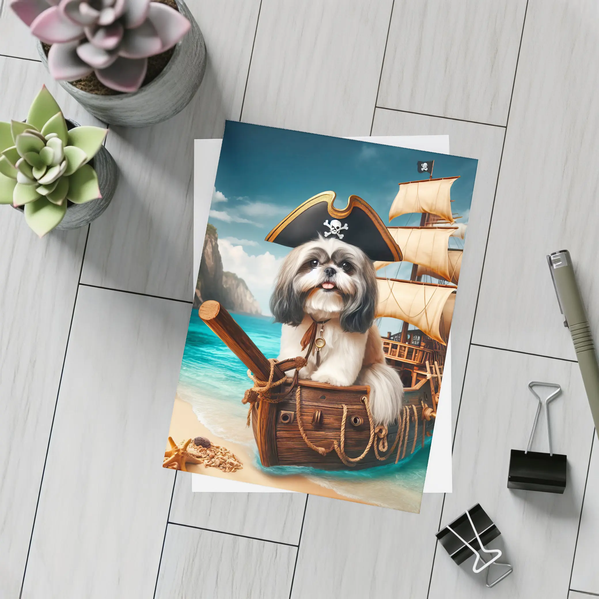 Shih Tzu Pirate Dog on Sailing Ship – Postcards