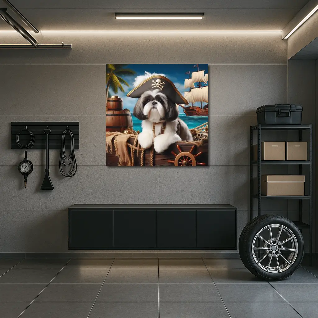 Shih Tzu Pirate Captain Ocean Ship Background – Wall Art