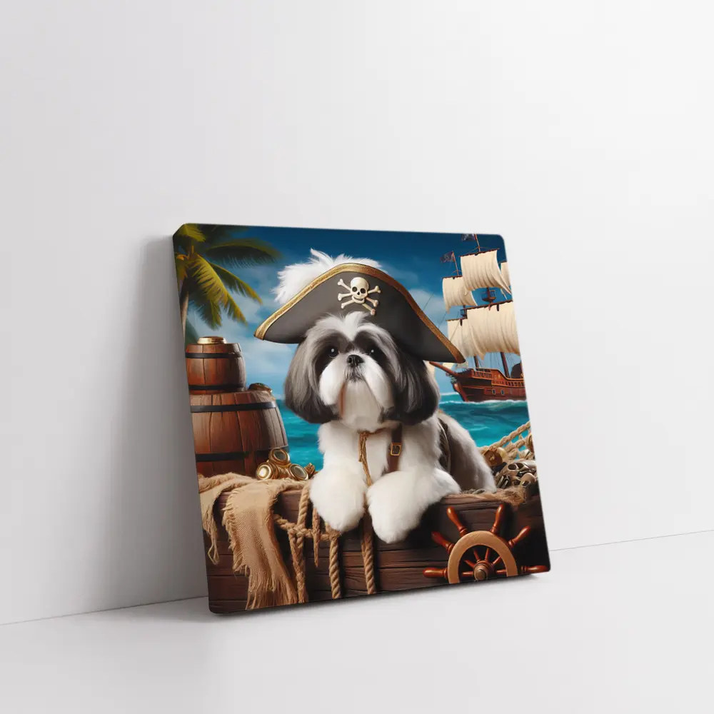 Shih Tzu Pirate Captain Ocean Ship Background – Wall Art