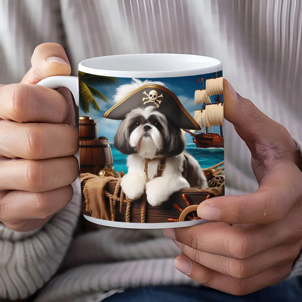 Shih Tzu Pirate Captain Ocean Ship Background – Mugs