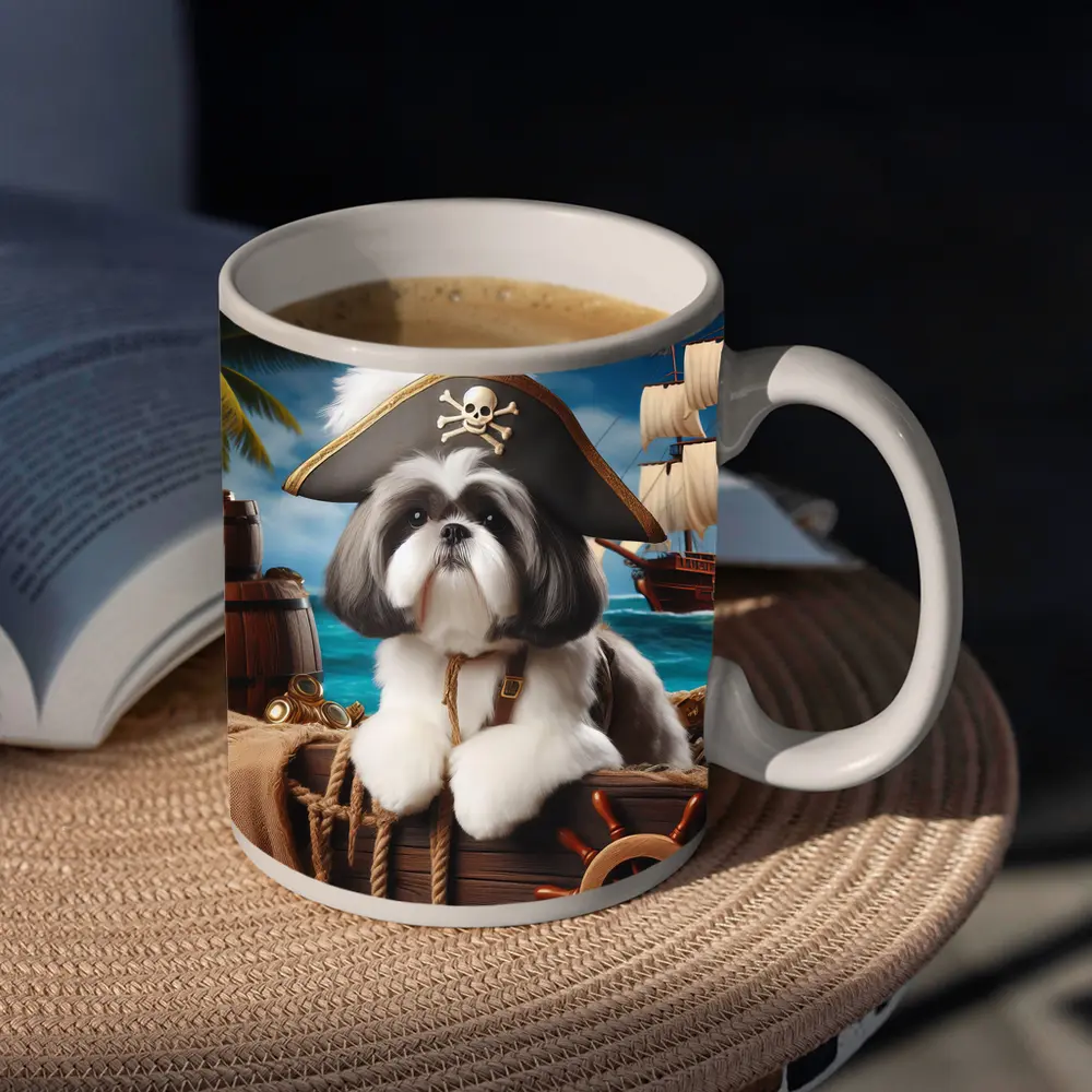 Shih Tzu Pirate Captain Ocean Ship Background – Mugs