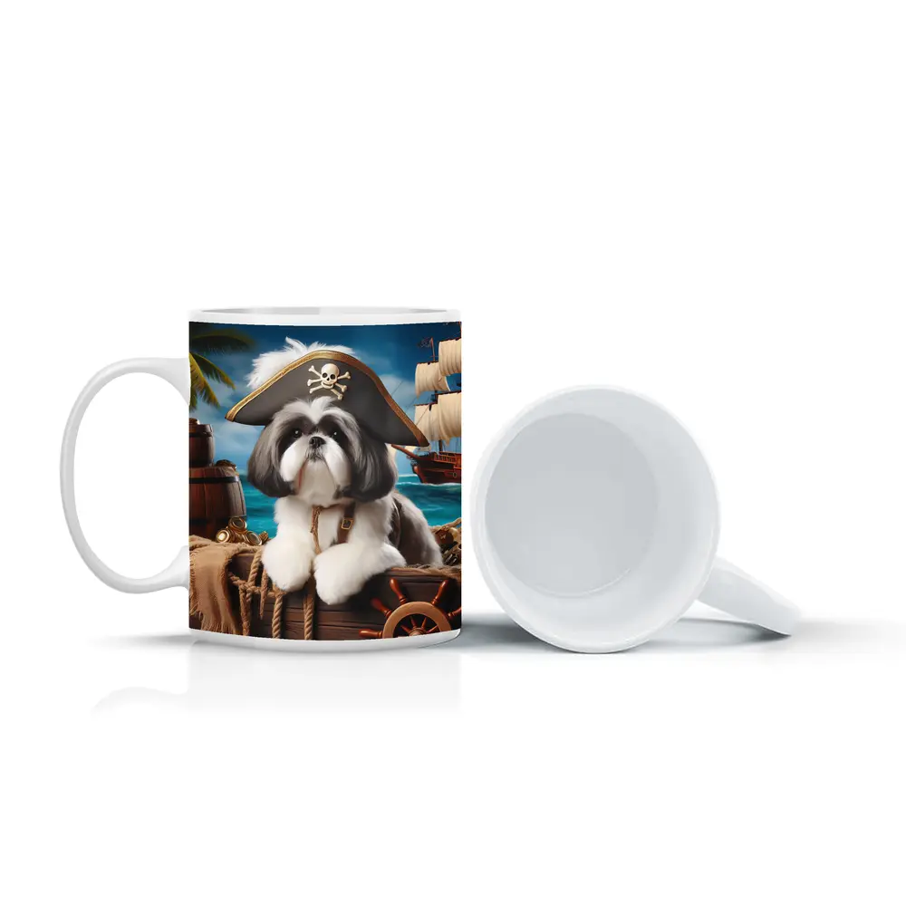 Shih Tzu Pirate Captain Ocean Ship Background – Mugs