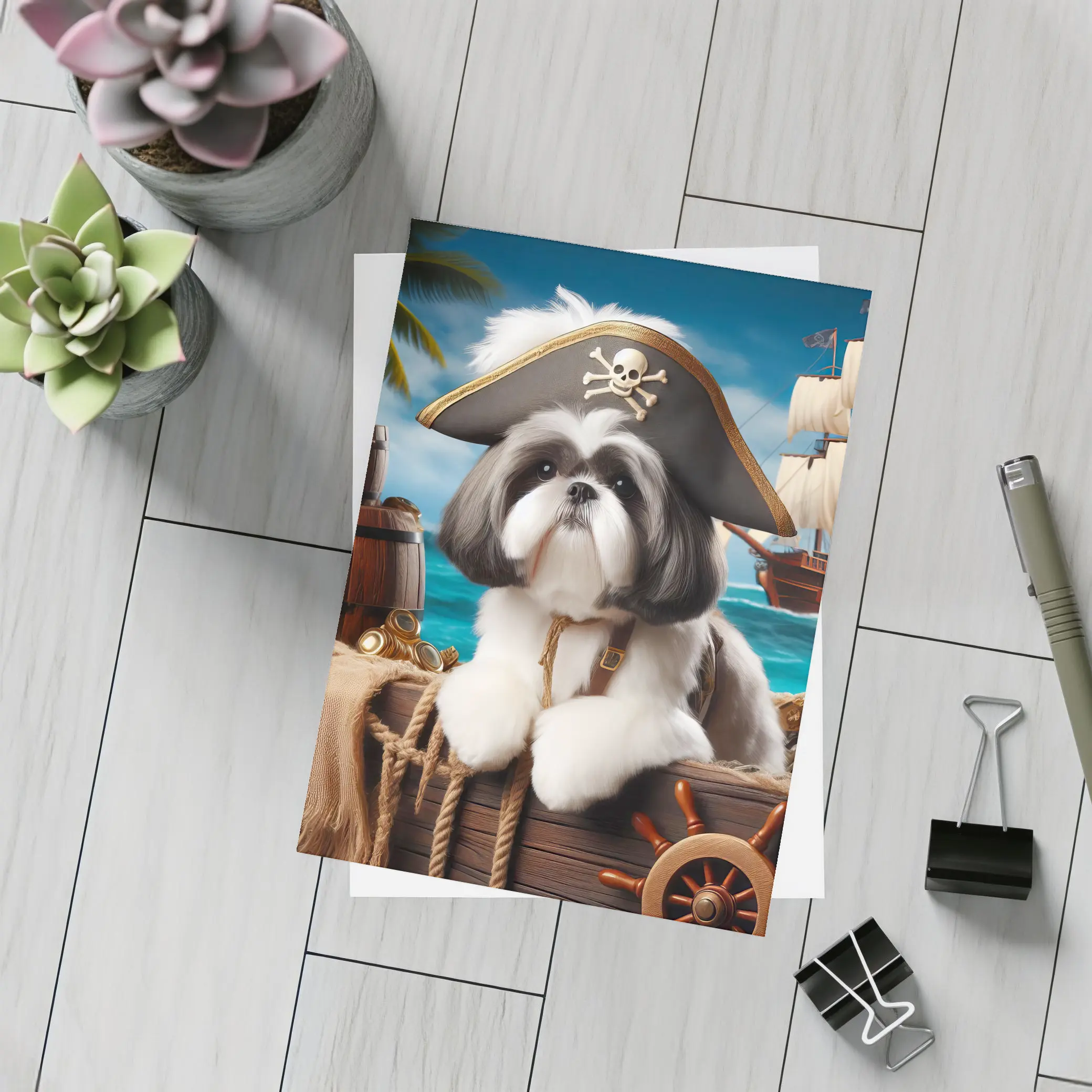 Shih Tzu Pirate Captain Ocean Ship Background – Postcards