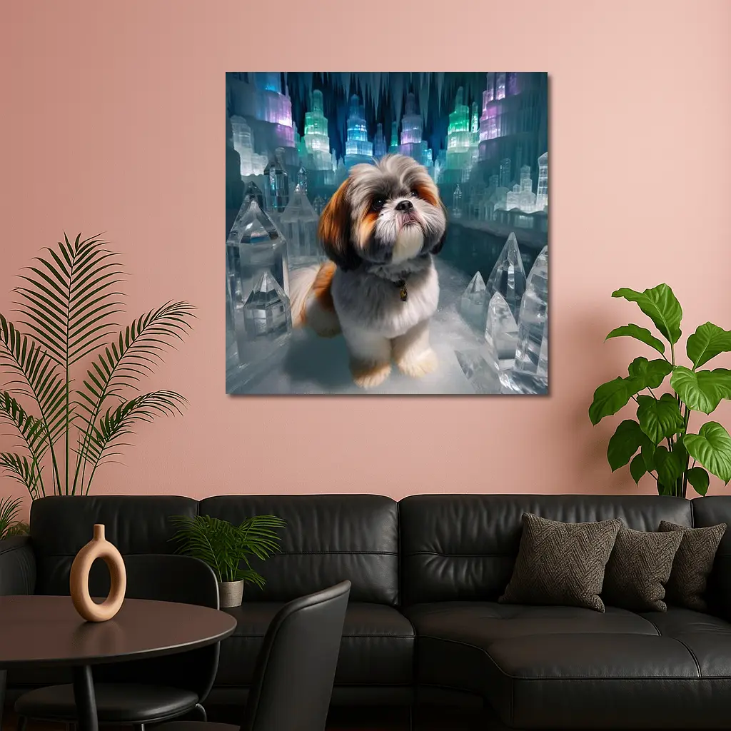 Shih Tzu Dog In Glowing Ice Crystal City – Wall Art