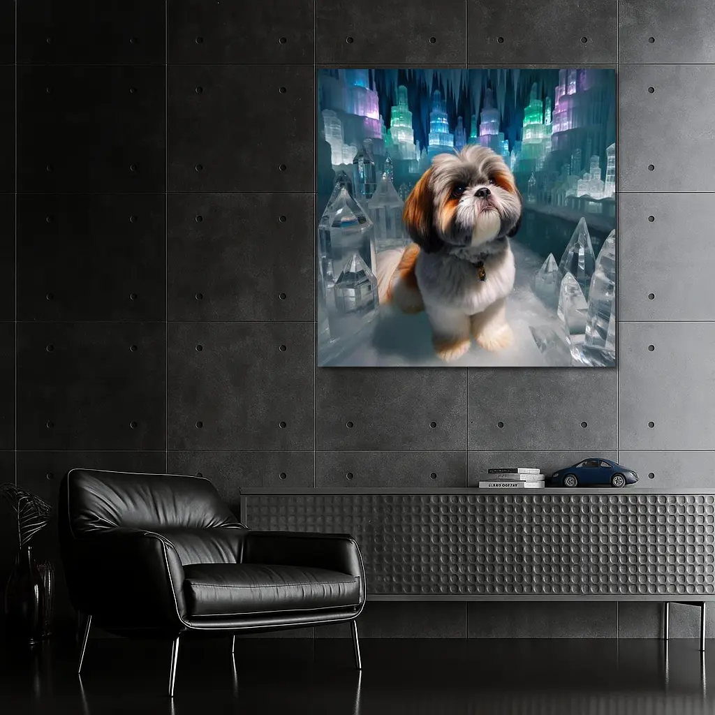 Shih Tzu Dog In Glowing Ice Crystal City – Wall Art