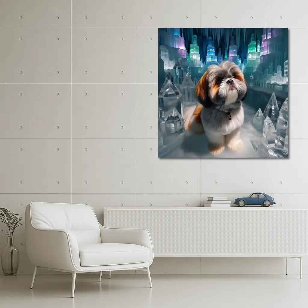 Shih Tzu Dog In Glowing Ice Crystal City – Wall Art