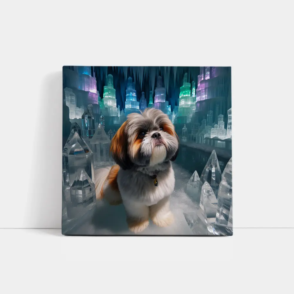 Shih Tzu Dog In Glowing Ice Crystal City – Wall Art