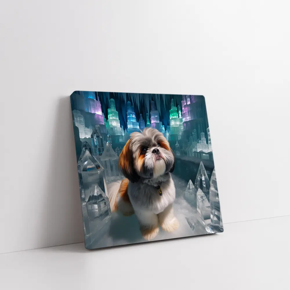 Shih Tzu Dog In Glowing Ice Crystal City – Wall Art
