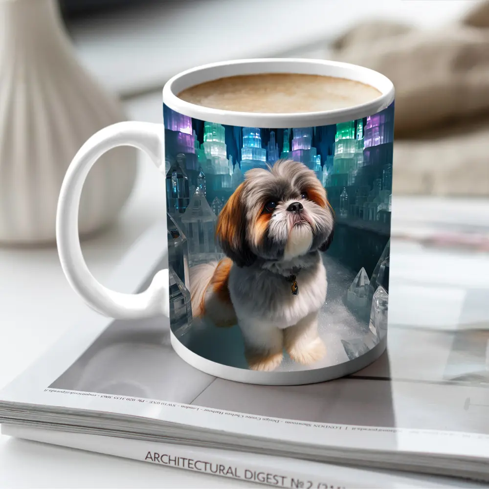 Shih Tzu Dog In Glowing Ice Crystal City – Mugs