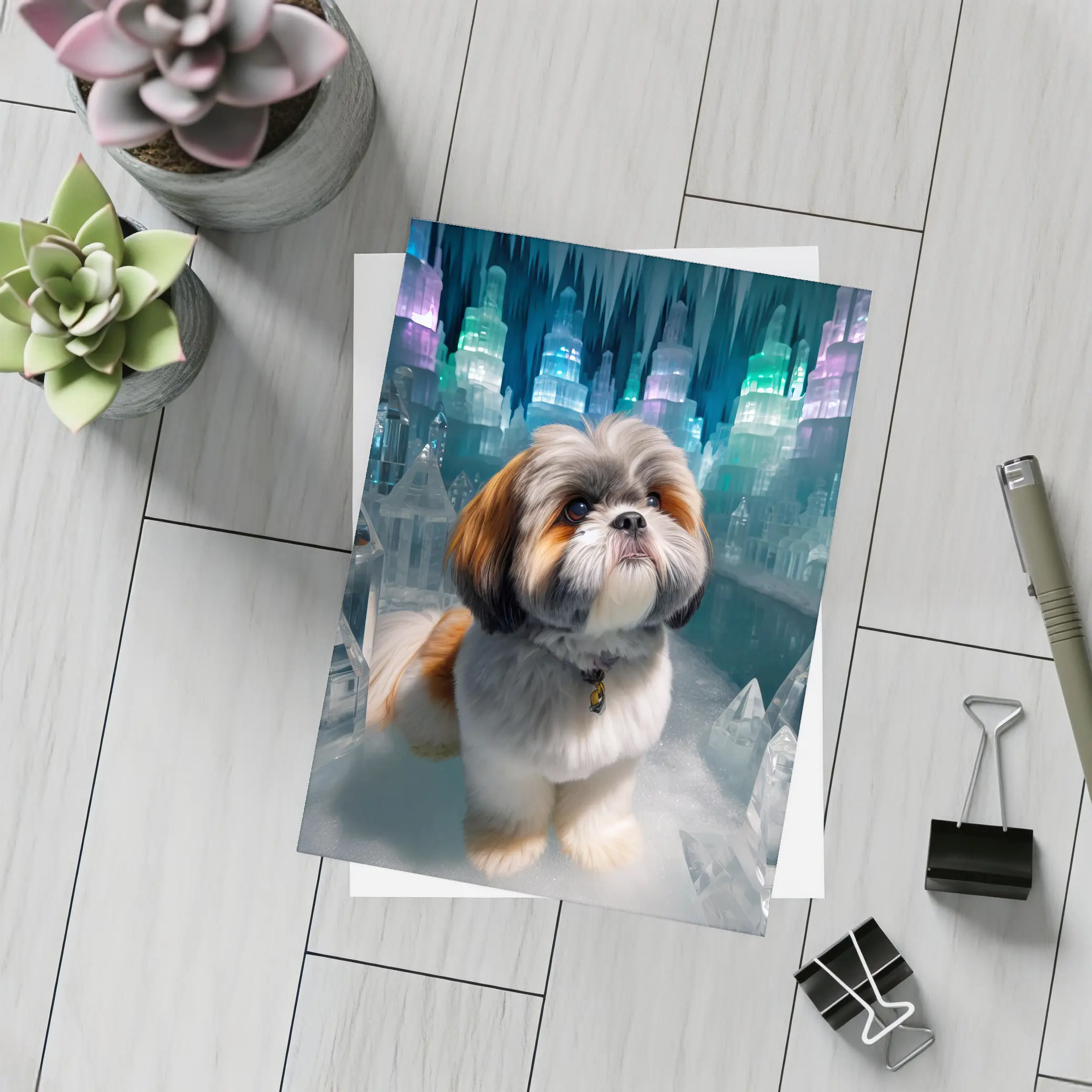 Shih Tzu Dog In Glowing Ice Crystal City – Postcards