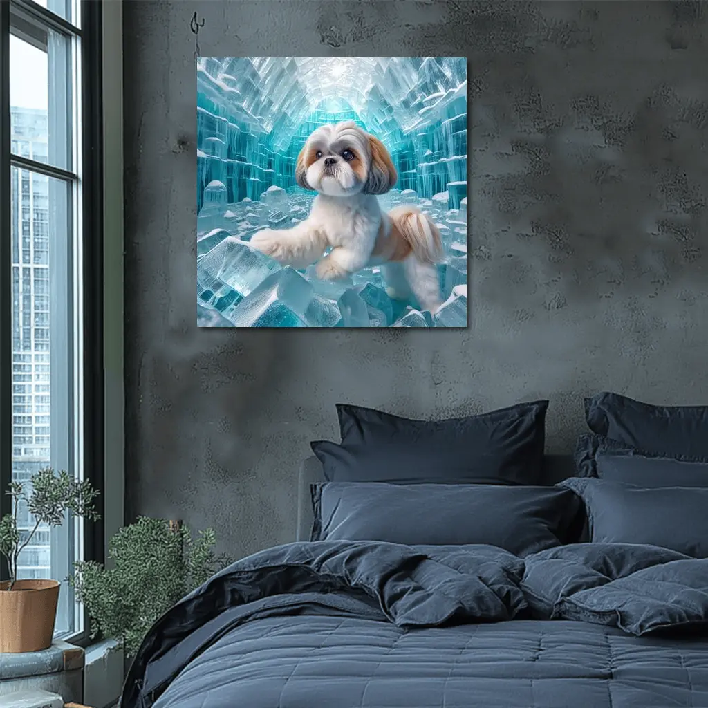 Shih Tzu Dog Inside Glowing Ice Cave – Wall Art