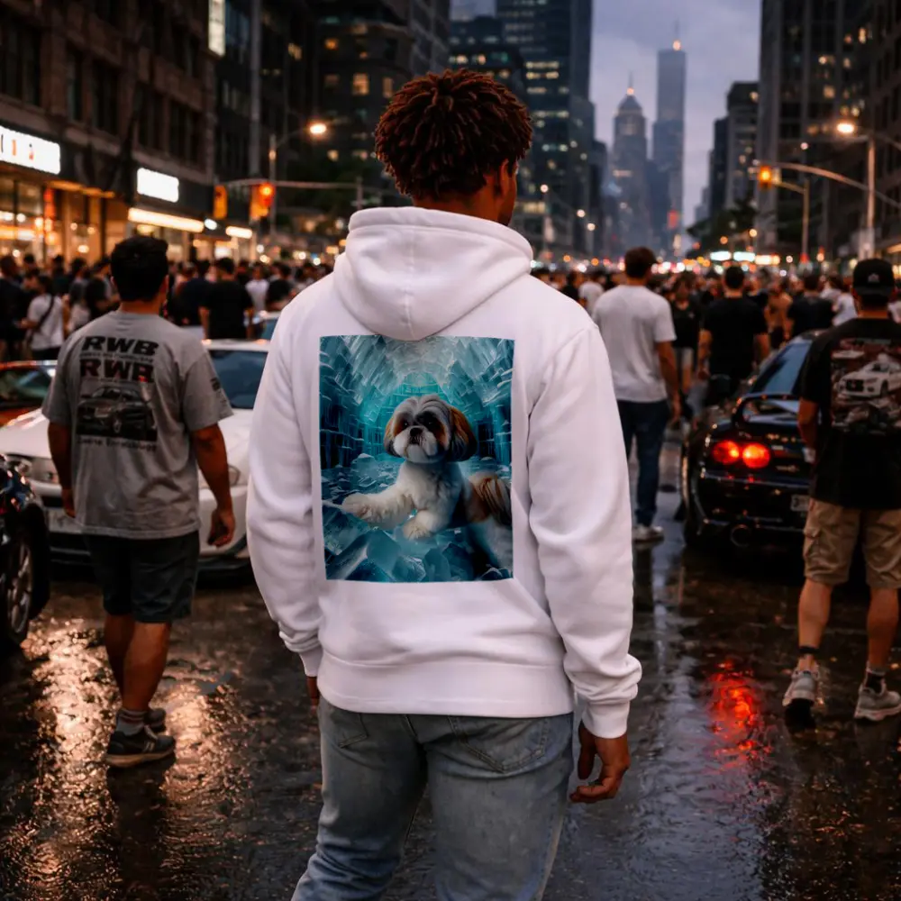 Shih Tzu Dog Inside Glowing Ice Cave – Hoodies