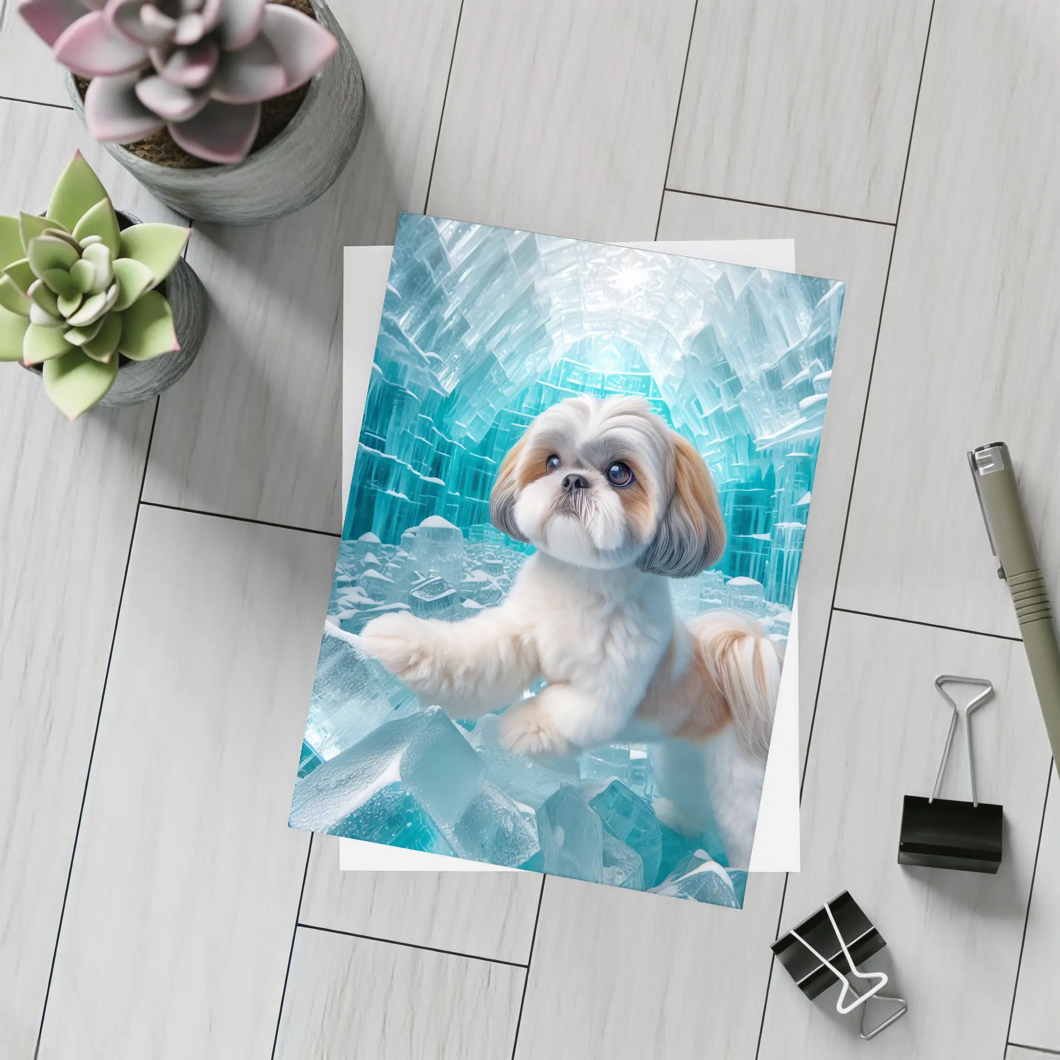 Shih Tzu Dog Inside Glowing Ice Cave – Postcards