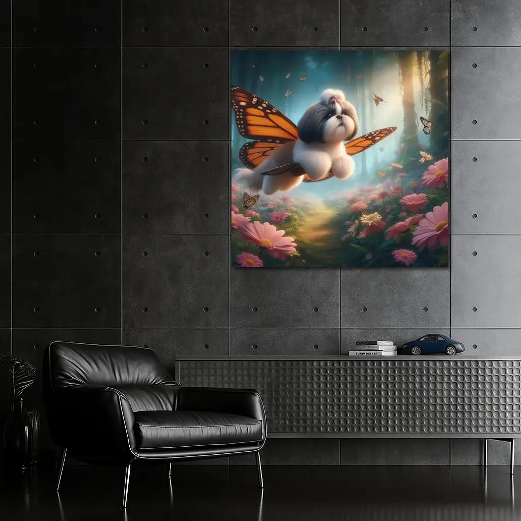 Shih Tzu Dog Butterfly Wings Fantasy Forest – Wall Art