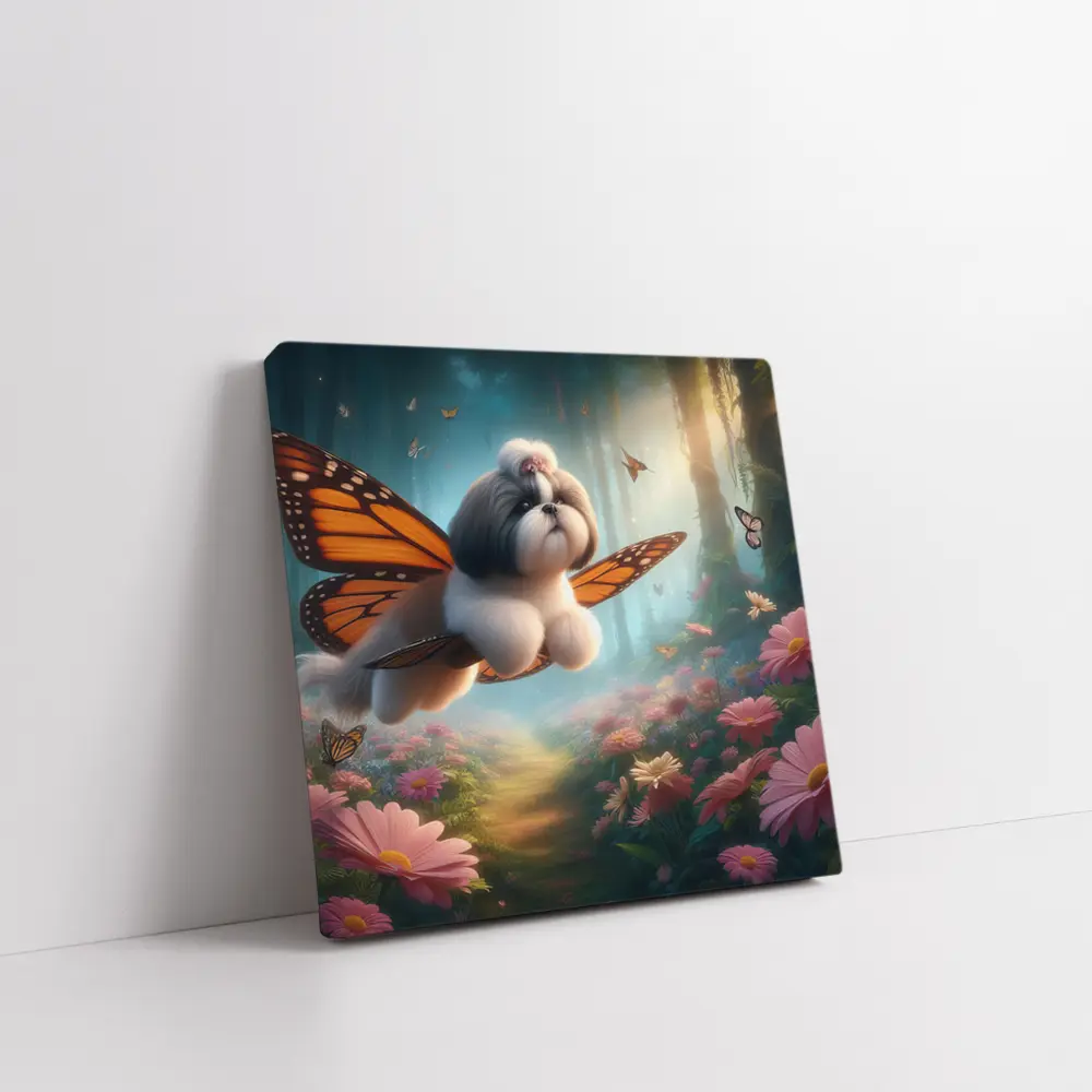 Shih Tzu Dog Butterfly Wings Fantasy Forest – Wall Art