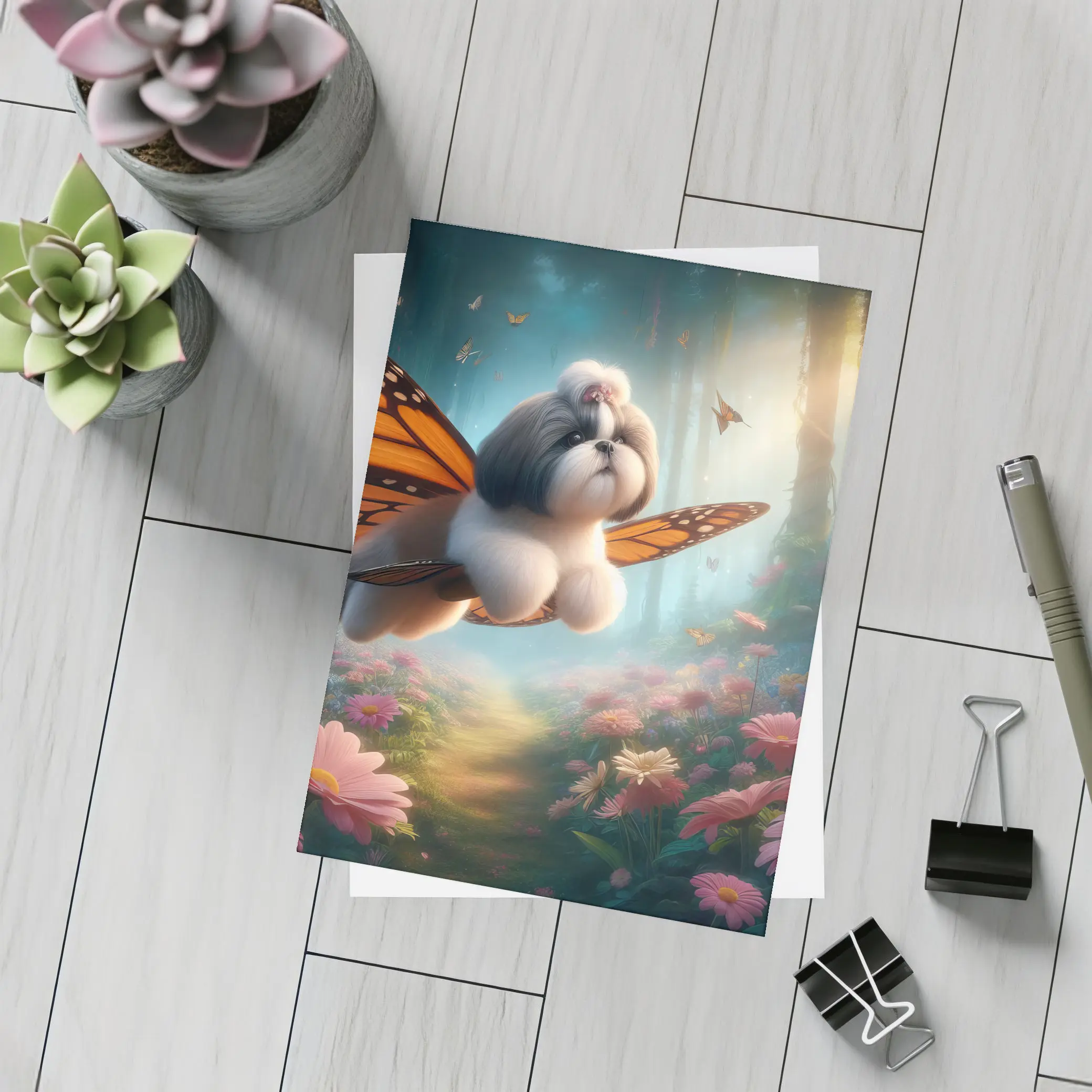 Shih Tzu Dog Butterfly Wings Fantasy Forest – Postcards