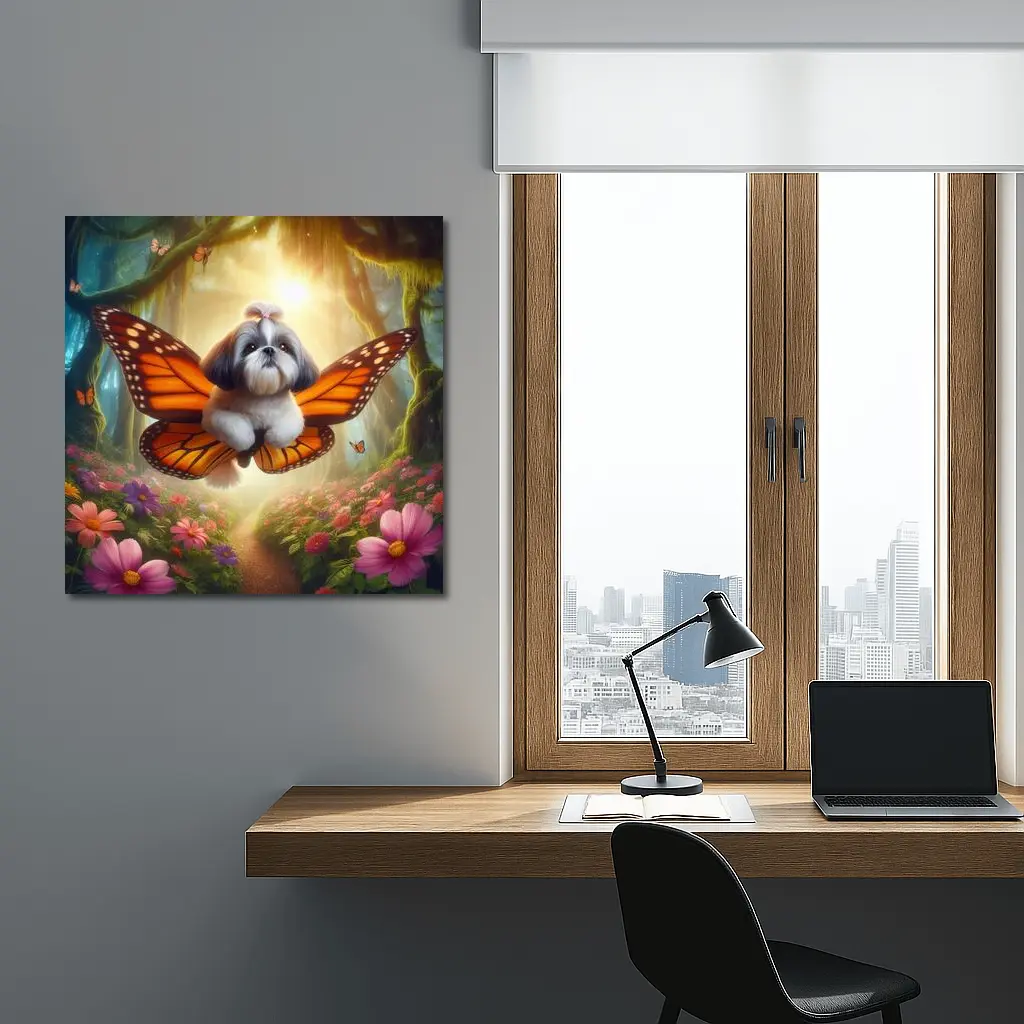 Shih Tzu Dog Butterfly Wings Fantasy Forest – Wall Art