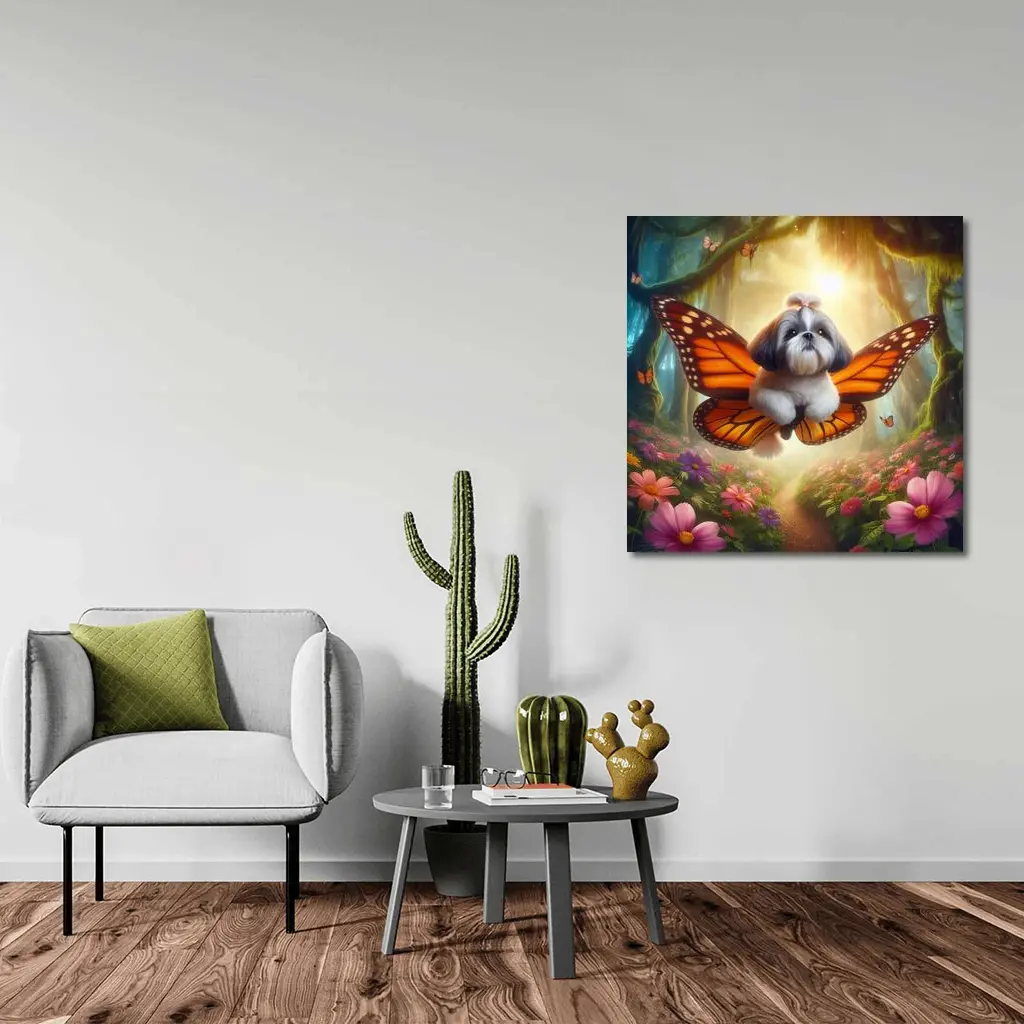 Shih Tzu Dog Butterfly Wings Fantasy Forest – Wall Art