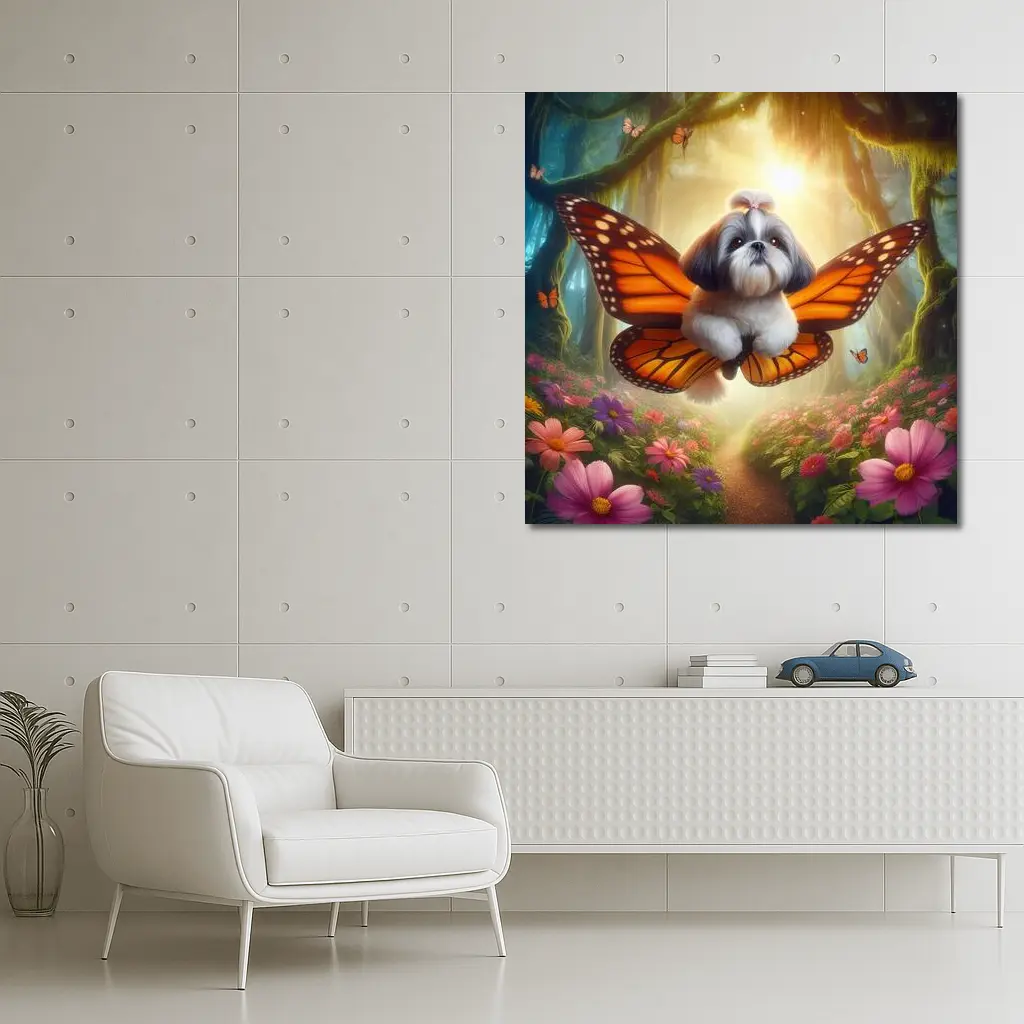 Shih Tzu Dog Butterfly Wings Fantasy Forest – Wall Art