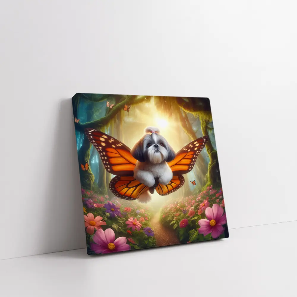 Shih Tzu Dog Butterfly Wings Fantasy Forest – Wall Art