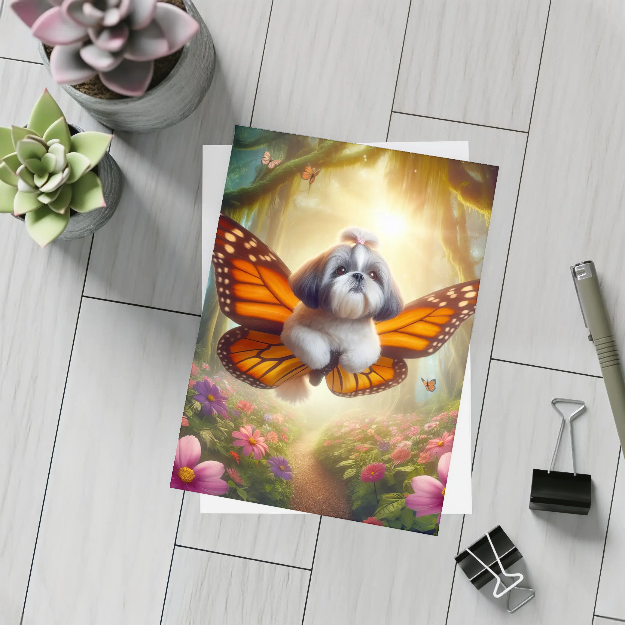 Shih Tzu Dog Butterfly Wings Fantasy Forest – Postcards