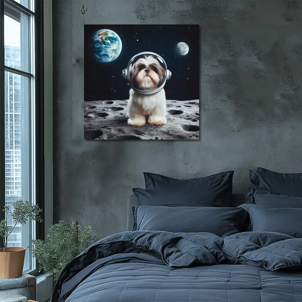 Shih Tzu Astronaut Dog On The Moon – Wall Art